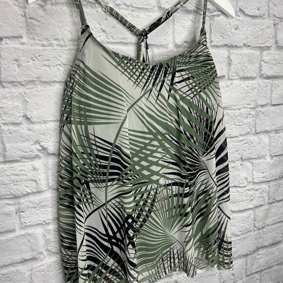 Coco Reef Endless Summer Palm Green Tankini Top Y-Back Mesh Overlay Size 34D New - Picture 3 of 6